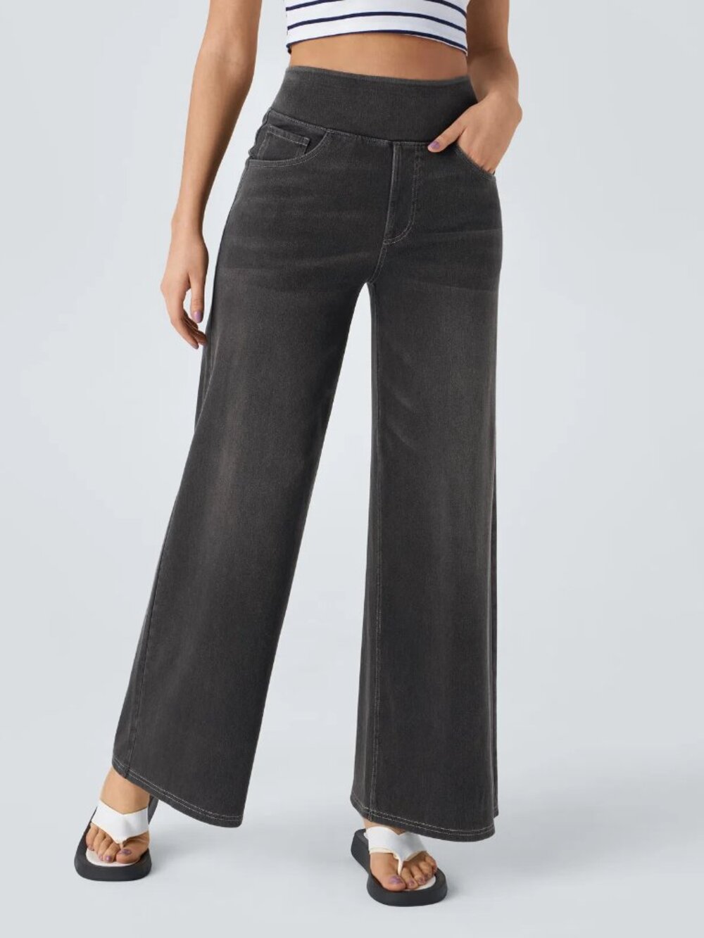 NEW NWT! HALARA Flex High Waisted Pockets Baggy Wide Leg Jeans Pants sz S